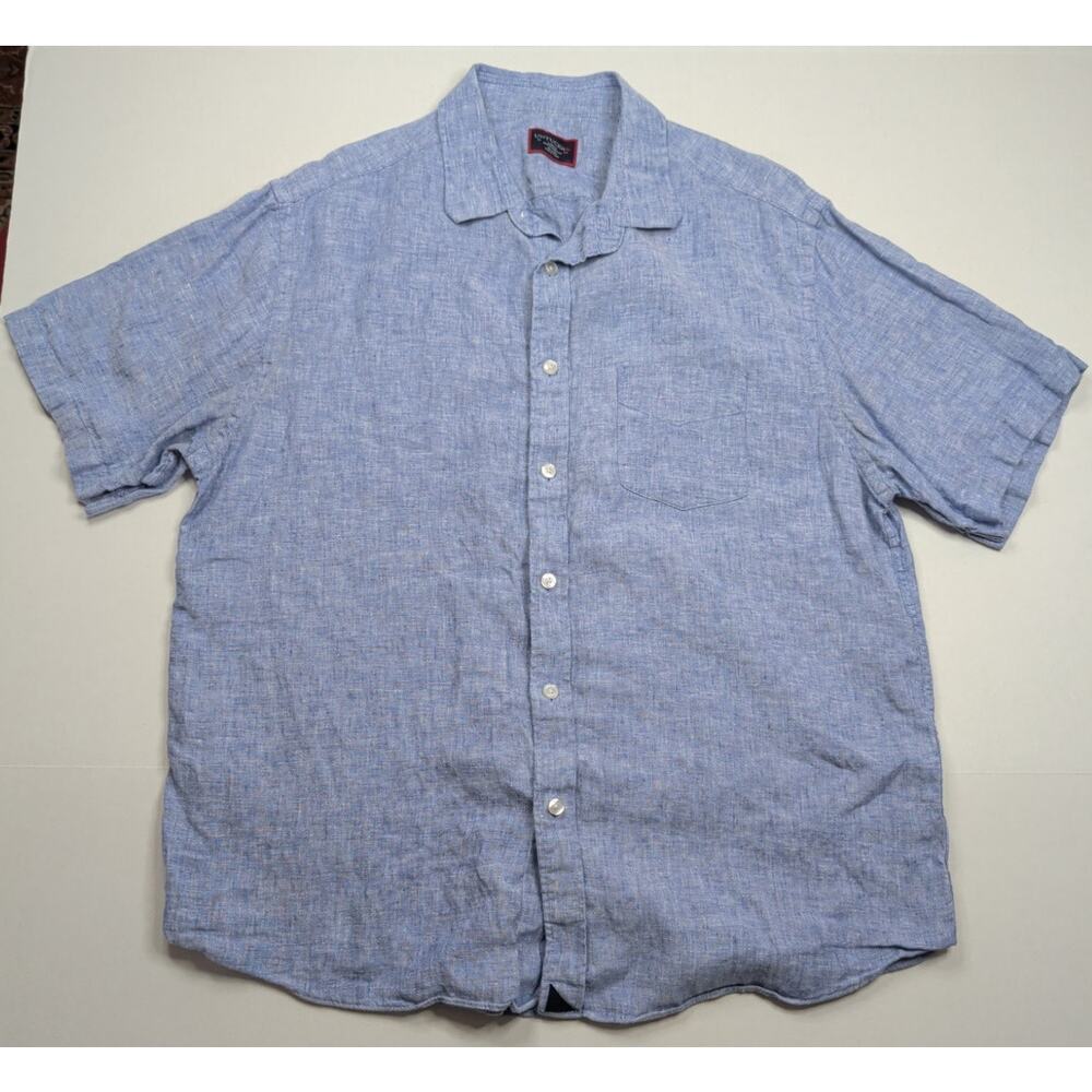 UNTUCKit Cameron Blue 100% Linen Short Sleeve Button-Up Shirt Men's Size Large